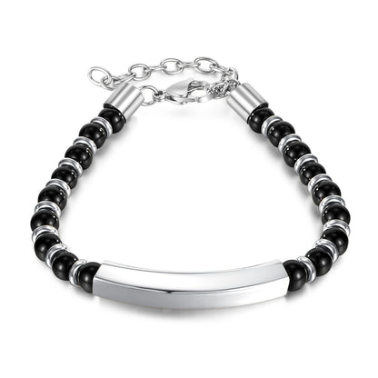 OPK GS1552 Stainless Steel Onyx Beaded Bracelet, Color: Steel Color - Bracelets by OPK | Online Shopping South Africa | PMC Jewellery | Buy Now Pay Later Mobicred