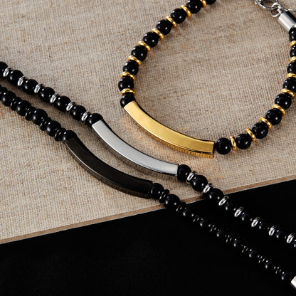 OPK GS1552 Stainless Steel Onyx Beaded Bracelet, Color: Steel Color - Bracelets by OPK | Online Shopping South Africa | PMC Jewellery | Buy Now Pay Later Mobicred