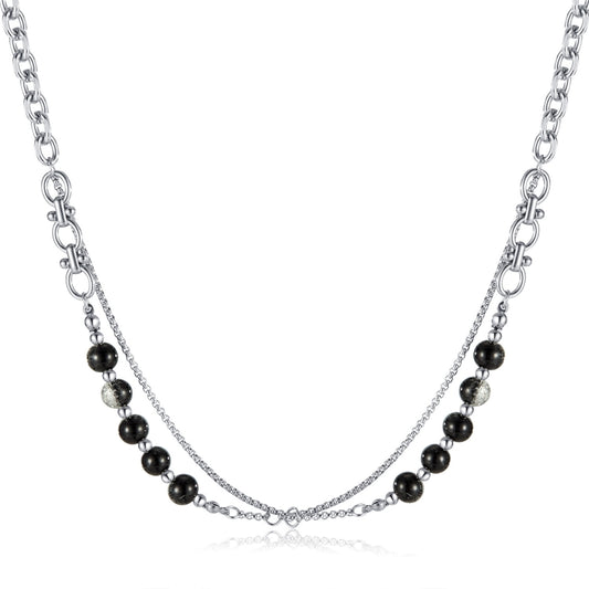 OPK GX2416 Stainless Steel Double Chain Glass Beads Necklace - Necklaces & Pendants by OPK | Online Shopping South Africa | PMC Jewellery | Buy Now Pay Later Mobicred