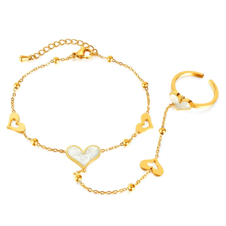 OPK GS1557 2 in 1 Simple Stainless Steel Hand Back Chain Love Heart Ring Bracelet Integrated Hand Jewelry - Bracelets by OPK | Online Shopping South Africa | PMC Jewellery | Buy Now Pay Later Mobicred