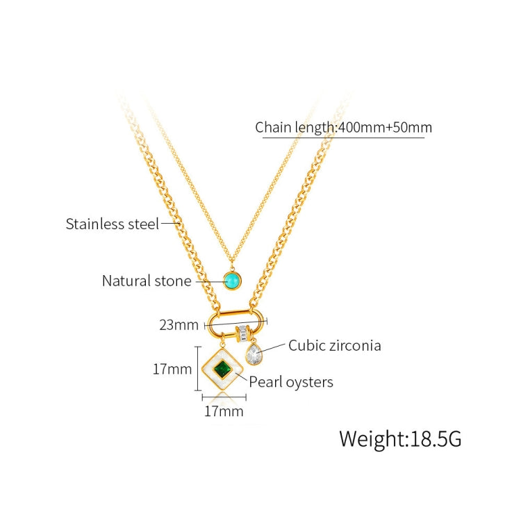 OPK GX2424 Stainless Steel Square Pendant Double Layers Necklace - Necklaces & Pendants by OPK | Online Shopping South Africa | PMC Jewellery | Buy Now Pay Later Mobicred