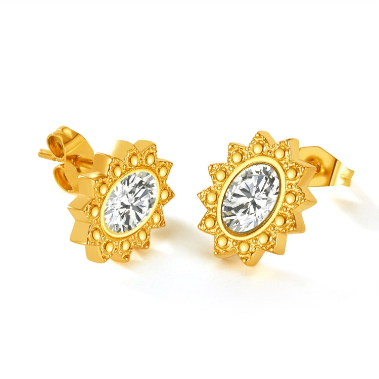 OPK GE944 1pair Vintage Simple Diamond Earrings Stainless Steel Gold-Plated Earrings(White Diamond) - Stud Earrings & Earrings by OPK | Online Shopping South Africa | PMC Jewellery | Buy Now Pay Later Mobicred