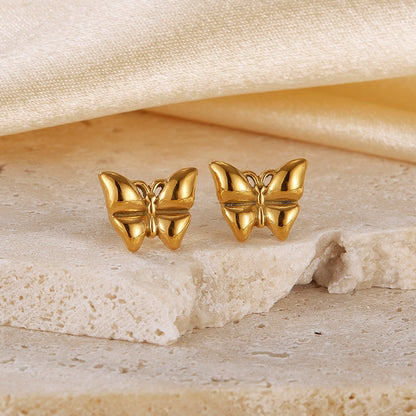 OPK GE942 1pair Vintage Temperament Stainless Steel Stereo Butterfly Earrings(Gold) - Stud Earrings & Earrings by OPK | Online Shopping South Africa | PMC Jewellery | Buy Now Pay Later Mobicred