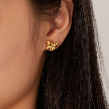 OPK GE942 1pair Vintage Temperament Stainless Steel Stereo Butterfly Earrings(Gold) - Stud Earrings & Earrings by OPK | Online Shopping South Africa | PMC Jewellery | Buy Now Pay Later Mobicred