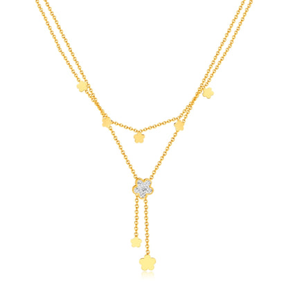 OPK GX2435 Vintage Simple Double Layers Stacked Tassel Flower Pendant Stainless Steel Necklace - Necklaces & Pendants by OPK | Online Shopping South Africa | PMC Jewellery | Buy Now Pay Later Mobicred