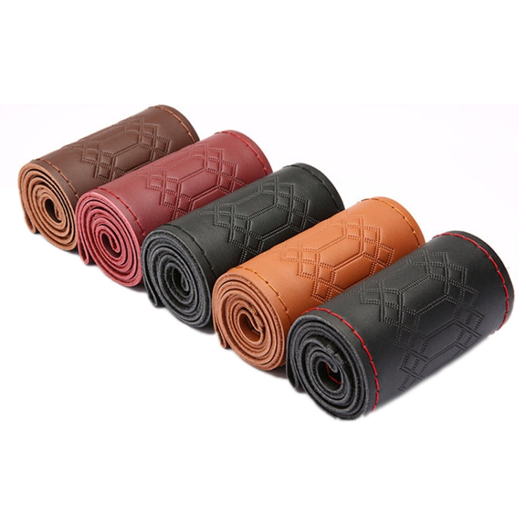 38cm Four-season Embossed Hand-sewn Cowhide Steering Wheel Cover(Black+Red Line) - Steering Wheel Accessories by PMC TechLife | Online Shopping South Africa | PMC TechLife | Buy Now Pay Later Mobicred