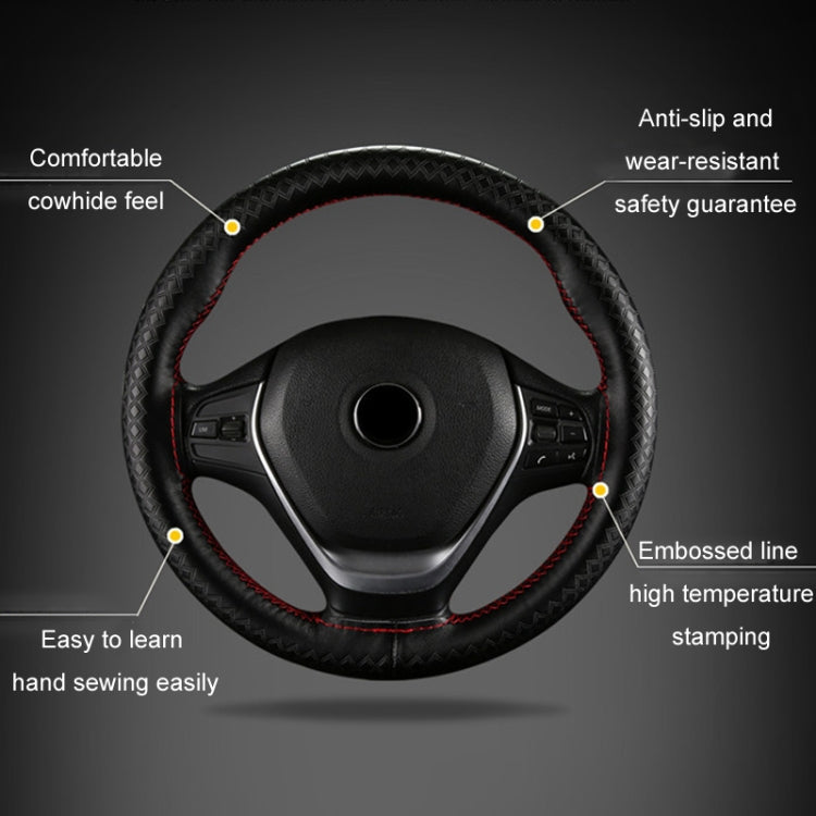 38cm Four-season Embossed Hand-sewn Cowhide Steering Wheel Cover(Brown) - Steering Wheel Accessories by PMC TechLife | Online Shopping South Africa | PMC TechLife | Buy Now Pay Later Mobicred