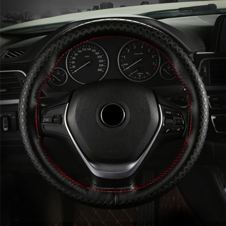 38cm Four-season Embossed Hand-sewn Cowhide Steering Wheel Cover(Wine Red) - Steering Wheel Accessories by PMC TechLife | Online Shopping South Africa | PMC TechLife | Buy Now Pay Later Mobicred