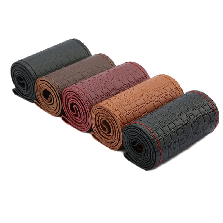 38cm Four-season Embossed Cowhide Hand-sewn Steering Wheel Cover(Wine Red) - free shipping - PMC TechLife - Order now!