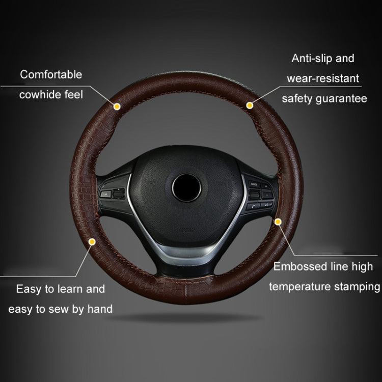 38cm Four-season Embossed Cowhide Hand-sewn Steering Wheel Cover(Wine Red) - free shipping - PMC TechLife - Order now!