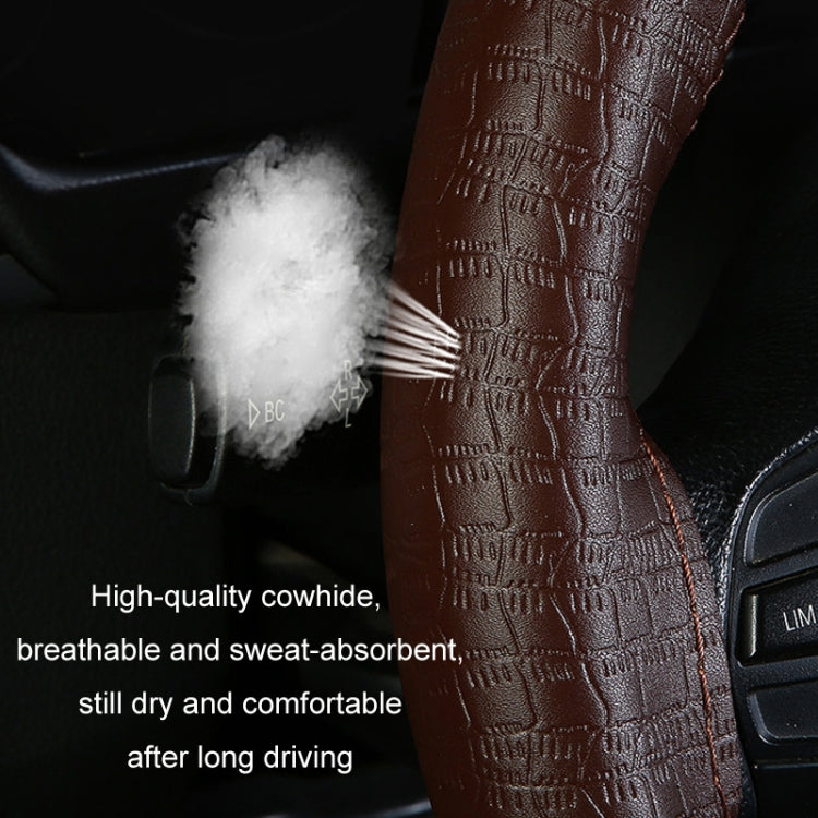 38cm Four-season Embossed Cowhide Hand-sewn Steering Wheel Cover(Wine Red) - free shipping - PMC TechLife - Order now!