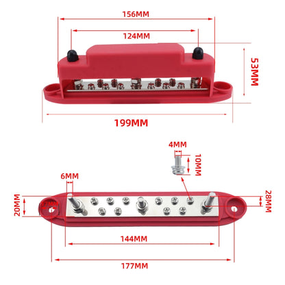 M6 3-post 10-way RV Yacht Short-circuit Proof Base DC Busbar, Color: Red+Black 1pair - Fuse by PMC Jewellery | Online Shopping South Africa | PMC Jewellery | Buy Now Pay Later Mobicred