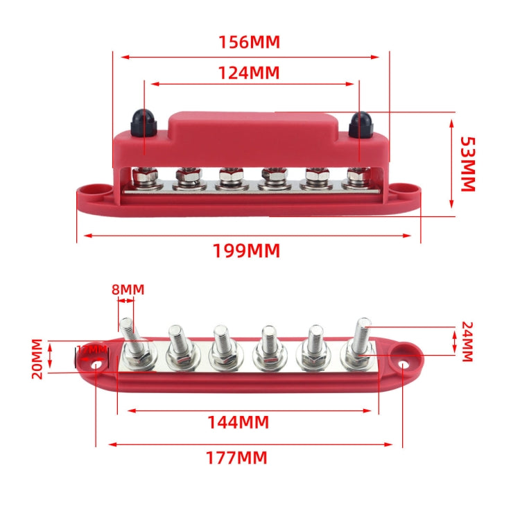 M8 Nylon Base RV Yacht Waterproof Dustproof Cover 6-post Bus Bar, Color: Red+Black 1pair With Terminal Heat Shrink Tube - Fuse by PMC Jewellery | Online Shopping South Africa | PMC Jewellery | Buy Now Pay Later Mobicred