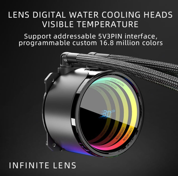COOLMOON CM-YM-360T Computer ARGB Temperature Display Lens Multi-Platform Integrated CPU Cooler(Black) - free shipping - PMC Jewellery - Order now!