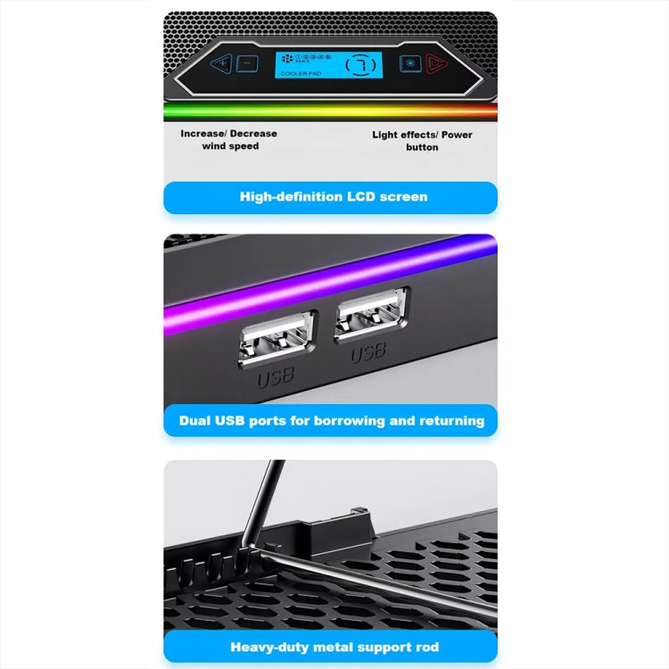 ICE COOREL K15C Smart Adjustable Laptop Radiator Base With RGB Lighting Effect, Color: 15 Fans - Cooling Pads by ICE COOREL | Online Shopping South Africa | PMC Jewellery | Buy Now Pay Later Mobicred