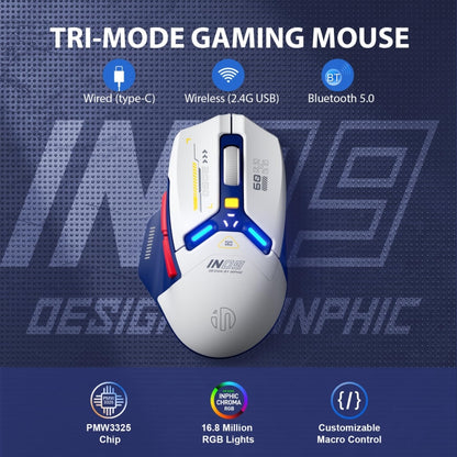 Inphic IN9 Tri-mode Wireless Bluetooth Gaming Office Computer Mouse(White) - Wireless Mice by Inphic | Online Shopping South Africa | PMC Jewellery | Buy Now Pay Later Mobicred