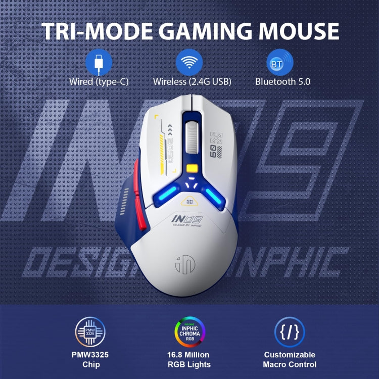 Inphic IN9 Tri-mode Wireless Bluetooth Gaming Office Computer Mouse(Blue) - Wireless Mice by Inphic | Online Shopping South Africa | PMC Jewellery | Buy Now Pay Later Mobicred