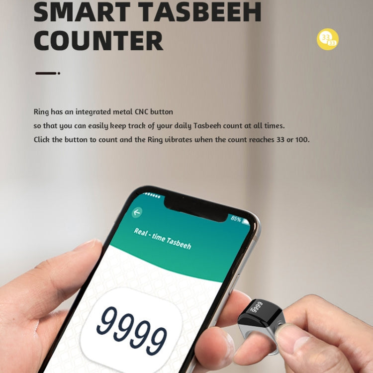 Equantu Smart Bluetooth Finger Counter Muslim Prayer Time Reminder Ring, Style: Gold 18mm - free shipping - PMC TechLife - Order now!
