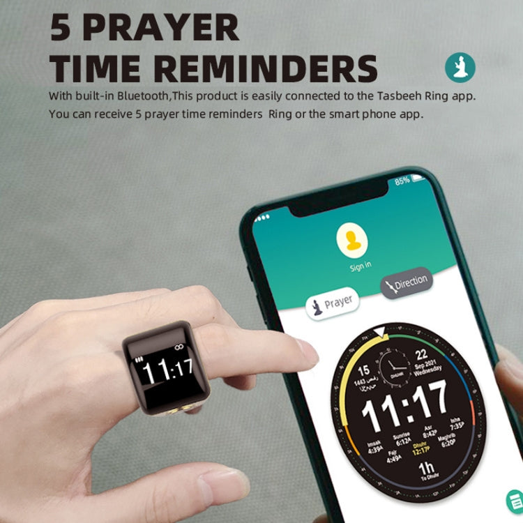 Equantu Smart Bluetooth Finger Counter Muslim Prayer Time Reminder Ring, Style: Gold 20mm - free shipping - PMC TechLife - Order now!