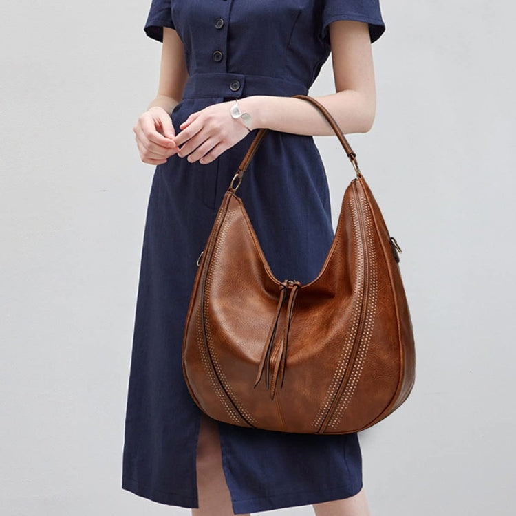 Women Large Capacity Tote Bag PU Leather Shoulder Bag Brown - Handbags by PMC TechLife | Online Shopping South Africa | PMC TechLife | Buy Now Pay Later Mobicred