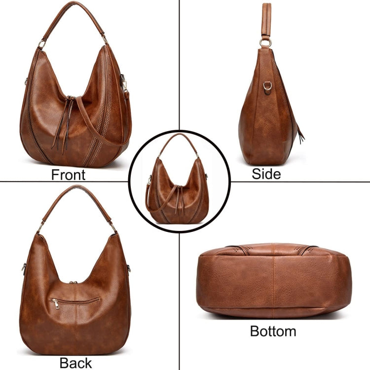 Women Large Capacity Tote Bag PU Leather Shoulder Bag 2 In 1 Black - Handbags by PMC TechLife | Online Shopping South Africa | PMC TechLife | Buy Now Pay Later Mobicred