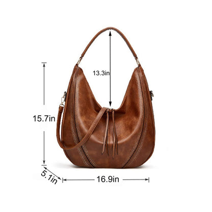 Women Large Capacity Tote Bag PU Leather Shoulder Bag 2 In 1 Brown - Handbags by PMC Jewellery | Online Shopping South Africa | PMC Jewellery | Buy Now Pay Later Mobicred