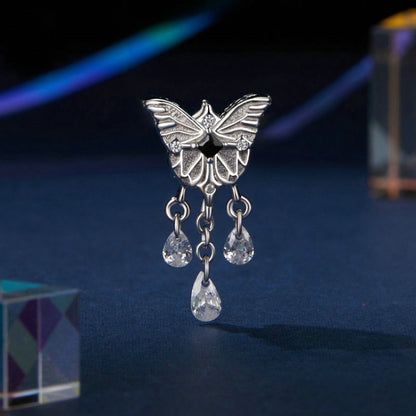 S925 Sterling Silver Platinum-plated Butterfly Tassel Beaded Pendant(SCC2868) - Jewelry Accessories by PMC Jewellery | Online Shopping South Africa | PMC Jewellery | Buy Now Pay Later Mobicred