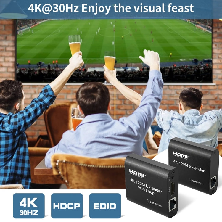 HDMI To RJ45 120m Single Network Cable 4K HD Network Extender, Receiver+Transmitter UK Plug(Black) - Amplifier by PMC Jewellery | Online Shopping South Africa | PMC Jewellery | Buy Now Pay Later Mobicred