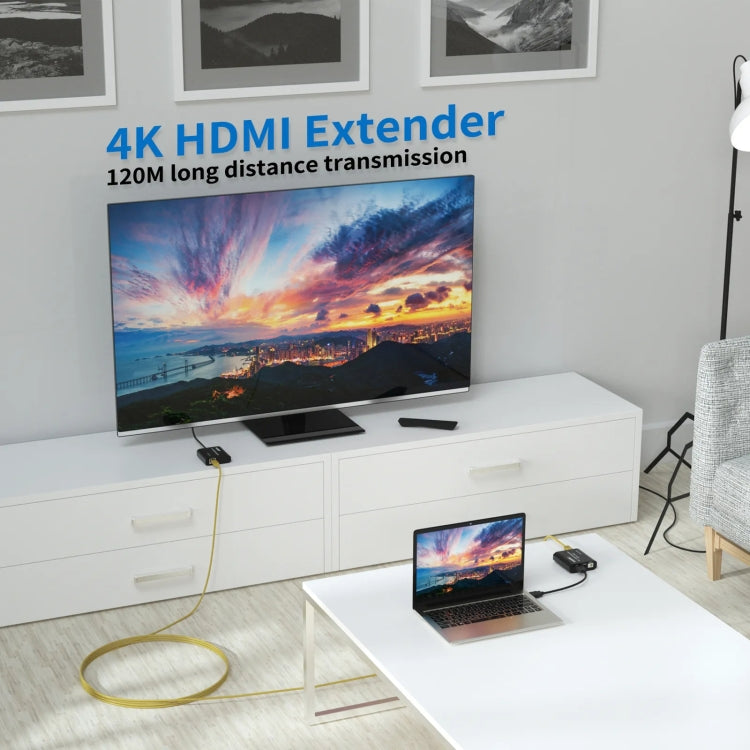 HDMI To RJ45 120m Single Network Cable 4K HD Network Extender, Receiver+Transmitter UK Plug(Black) - Amplifier by PMC Jewellery | Online Shopping South Africa | PMC Jewellery | Buy Now Pay Later Mobicred