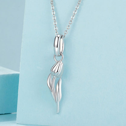 S925 Sterling Silver Platinum Romantic and Warm Tulip Beaded Jewelry Pendants(SCC2886) - Jewelry Accessories by PMC Jewellery | Online Shopping South Africa | PMC Jewellery | Buy Now Pay Later Mobicred