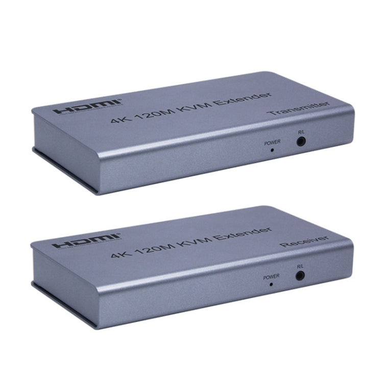 KVM 120m 4K HD Extender Computer Mouse Keyboard HDMI Single Ethernet Cable Transmitter + Receiver US Plug(Gray) - Amplifier by PMC Jewellery | Online Shopping South Africa | PMC Jewellery | Buy Now Pay Later Mobicred