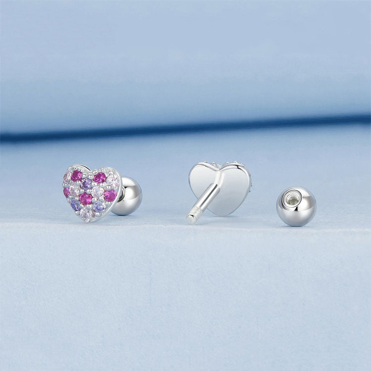 S925 Sterling Silver Plated With Platinum Color-Blocked Zircon Heart-Shaped Earrings(BSE1044) - Stud Earrings & Earrings by PMC Jewellery | Online Shopping South Africa | PMC Jewellery | Buy Now Pay Later Mobicred