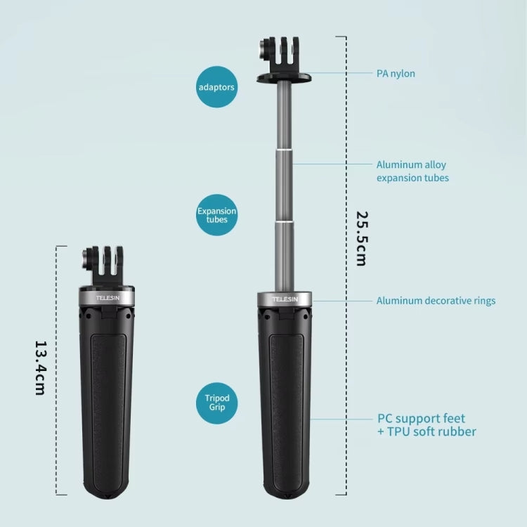 TELESIN  Universal Mini Desktop Selfie Tripod for Sports Camera 13.4-25.5cm Height Adjustable - free shipping - PMC TechLife - Order now!