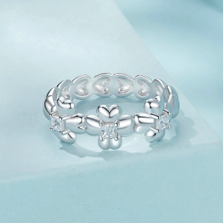 S925 Sterling Silver Platinum-plated Lucky Four-leaf Clover Ring, Size: 8(SCR1045) - Rings by PMC Jewellery | Online Shopping South Africa | PMC Jewellery | Buy Now Pay Later Mobicred