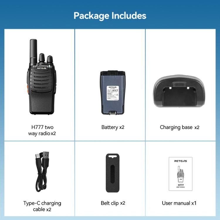 RETEVIS H777 1pair 16 Channels Compact Portable Handheld Walkie Talkie With Charging Base, Style: PMR - free shipping - PMC TechLife - Order now!