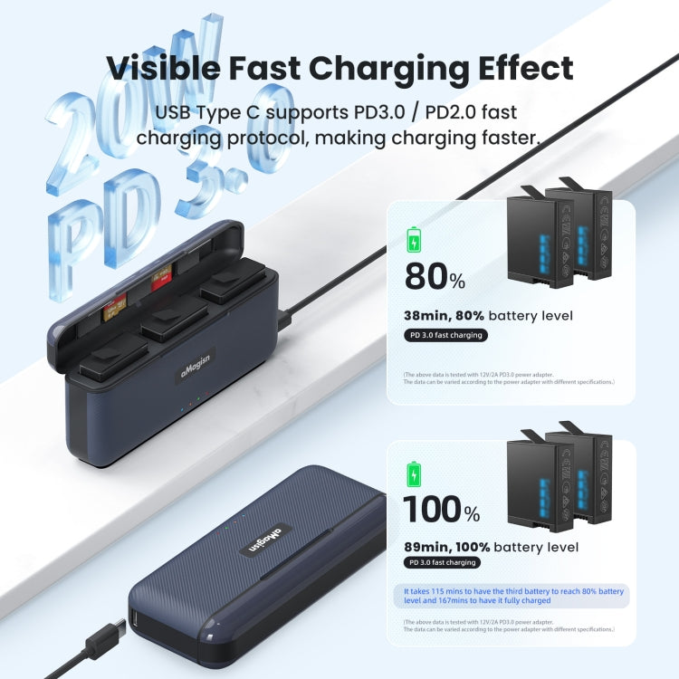 For GoPro HERO13 Black aMagisn Battery Charging Box Triple Slot Charging Case - free shipping - PMC TechLife - Order now!