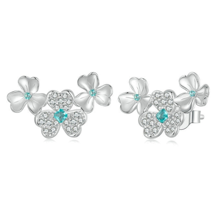 S925 Sterling Silver Platinum-Plated Lucky Clover Earrings(BSE1026) - Stud Earrings & Earrings by PMC Jewellery | Online Shopping South Africa | PMC Jewellery | Buy Now Pay Later Mobicred