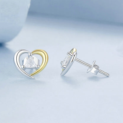 S925 Sterling Silver Platinum-Plated Two-Tone Heart Earrings(BSE1027) - Stud Earrings & Earrings by PMC Jewellery | Online Shopping South Africa | PMC Jewellery | Buy Now Pay Later Mobicred