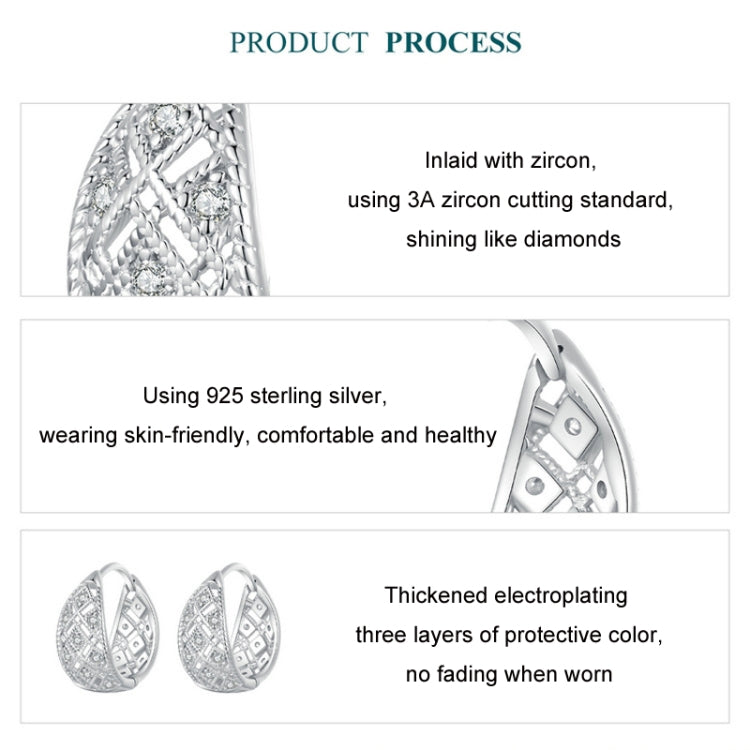 S925 Sterling Silver Platinum Zircon Vintage Lace Pattern Hollow Earrings(BSE1035) - Stud Earrings & Earrings by PMC Jewellery | Online Shopping South Africa | PMC Jewellery | Buy Now Pay Later Mobicred