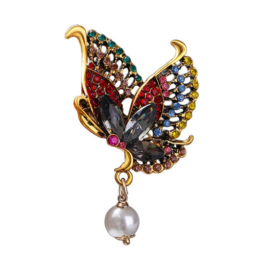 Retro Colorful Rhinestone Butterfly Brooch Women Pin Crystal Pearl Corsage Clothing Ornament(Red) - Brooches by PMC Jewellery | Online Shopping South Africa | PMC Jewellery | Buy Now Pay Later Mobicred