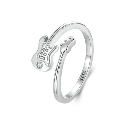 S925 Sterling Silver Oxidized Guitar-shaped Ring Opening Ring Jewelry(SCR1042-E) - Rings by PMC Jewellery | Online Shopping South Africa | PMC Jewellery | Buy Now Pay Later Mobicred