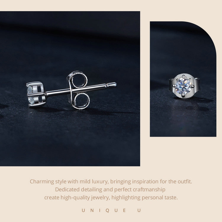 MSE038 S925 Sterling Silver Moissanite Earrings, Color: 0.1ct Silver - Stud Earrings & Earrings by PMC Jewellery | Online Shopping South Africa | PMC Jewellery | Buy Now Pay Later Mobicred