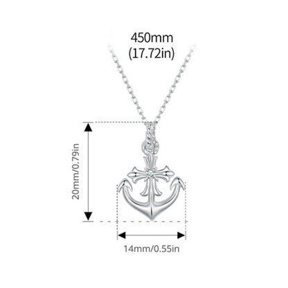 S925 Sterling Silver Plated with Platinum Anchor Pendant Necklace(BSN393) - Necklaces & Pendants by PMC Jewellery | Online Shopping South Africa | PMC Jewellery | Buy Now Pay Later Mobicred