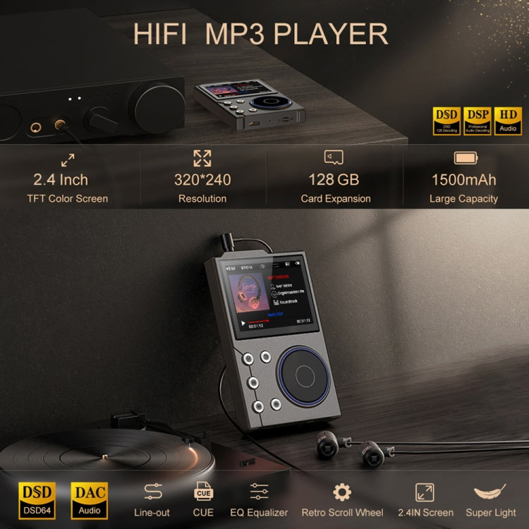 2.4 Inch HIFI Bluetooth Music Player DSD256 Mastering Sound Quality Walkman, Memory: 16GB(Black) - MP3 Player by PMC TechLife | Online Shopping South Africa | PMC TechLife | Buy Now Pay Later Mobicred