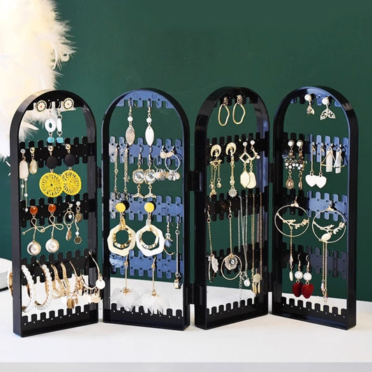 Earrings Studs Display Rack Folding Screen Jewelry Display Stand Necklace Storage Rack, Color: 4 Doors Black - Jewelry Storages by PMC Jewellery | Online Shopping South Africa | PMC Jewellery | Buy Now Pay Later Mobicred