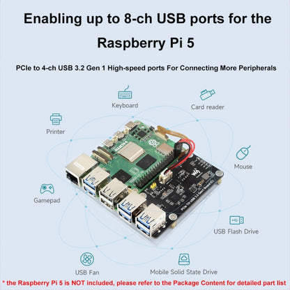 Waveshare For Raspberry Pi 5 PCIe To 4-Ch USB3.2 Gen1 Board(27834) - Raspberry Pi Accessories by Waveshare | Online Shopping South Africa | PMC Jewellery | Buy Now Pay Later Mobicred