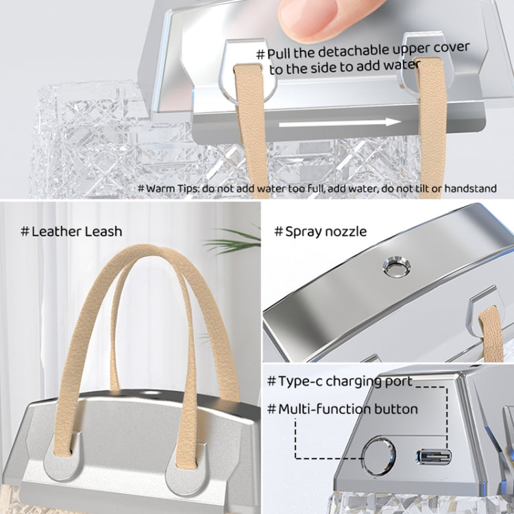 Desktop Small Crystal Bag Humidifier Aroma Ambient Lighting, Color: White Rechargeabl - free shipping - PMC TechLife - Order now!