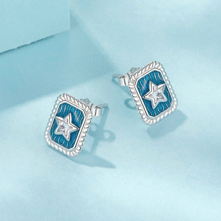 S925 Sterling Silver Platinum-plated Star Square Earrings(SCE1796) - Stud Earrings & Earrings by PMC Jewellery | Online Shopping South Africa | PMC Jewellery | Buy Now Pay Later Mobicred