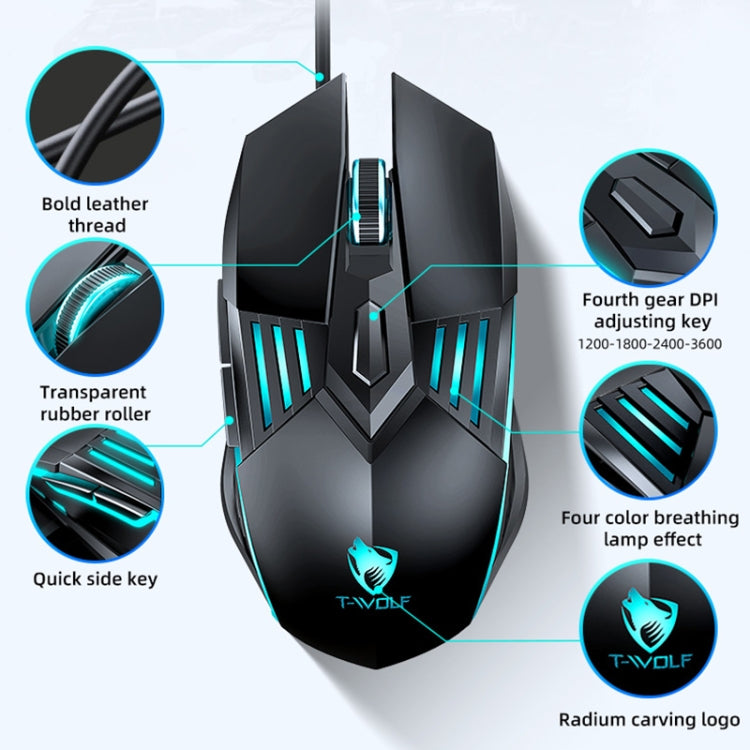 T-WOLF G560 6-keys Cool Breathing Light Gaming Wired Mouse Mechanical Office Silent Mouse(Blue) - free shipping - PMC TechLife - Order now!