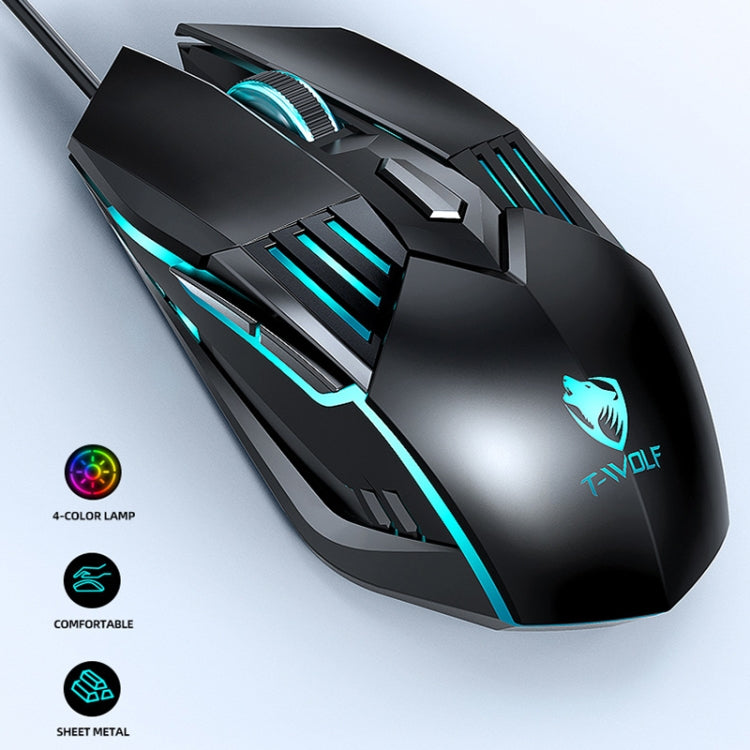 T-WOLF G560 6-keys Cool Breathing Light Gaming Wired Mouse Mechanical Office Silent Mouse(Blue) - free shipping - PMC TechLife - Order now!